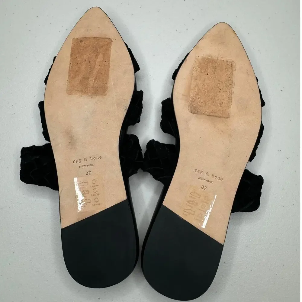 NEW RAG & BONE Lewis Black Braided Suede Pointed Open Toe Slide Slip On Sandal